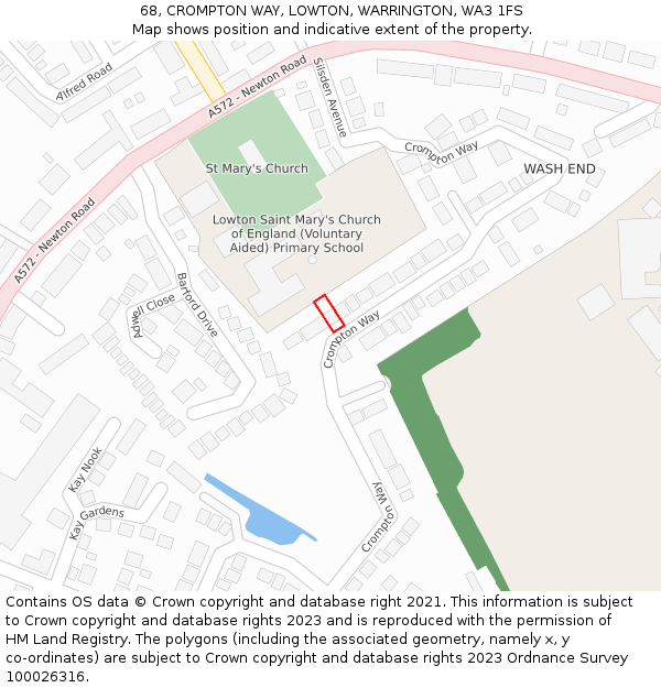 68, CROMPTON WAY, LOWTON, WARRINGTON, WA3 1FS: Location map and indicative extent of plot
