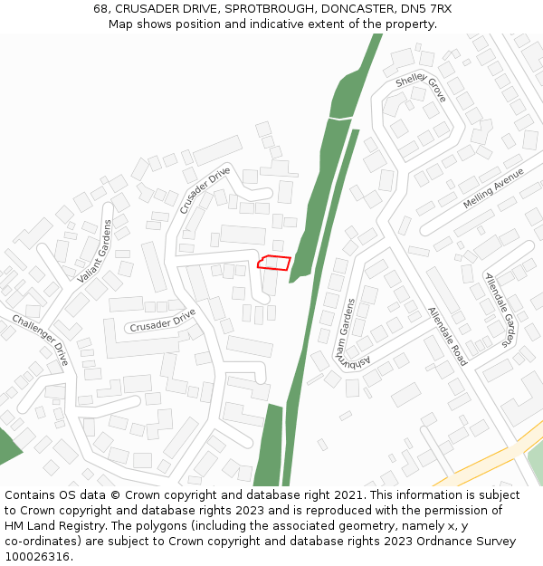 68, CRUSADER DRIVE, SPROTBROUGH, DONCASTER, DN5 7RX: Location map and indicative extent of plot