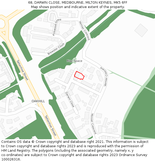 68, DARWIN CLOSE, MEDBOURNE, MILTON KEYNES, MK5 6FF: Location map and indicative extent of plot