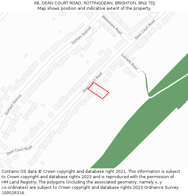 68, DEAN COURT ROAD, ROTTINGDEAN, BRIGHTON, BN2 7DJ: Location map and indicative extent of plot