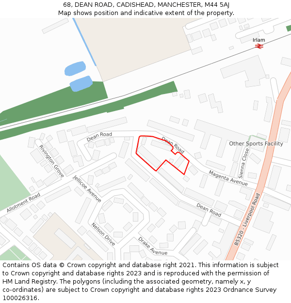 68, DEAN ROAD, CADISHEAD, MANCHESTER, M44 5AJ: Location map and indicative extent of plot