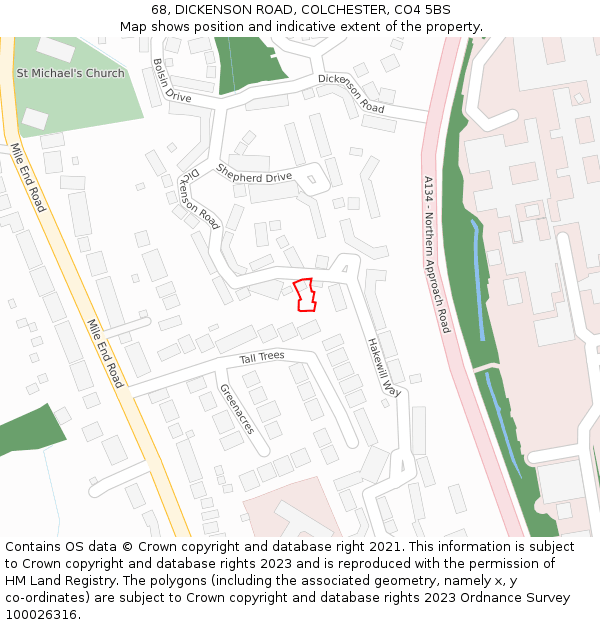 68, DICKENSON ROAD, COLCHESTER, CO4 5BS: Location map and indicative extent of plot