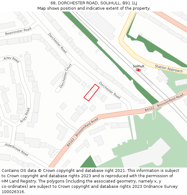 68, DORCHESTER ROAD, SOLIHULL, B91 1LJ: Location map and indicative extent of plot