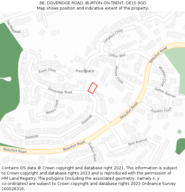 68, DOVERIDGE ROAD, BURTON-ON-TRENT, DE15 9GD: Location map and indicative extent of plot