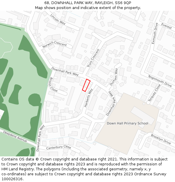 68, DOWNHALL PARK WAY, RAYLEIGH, SS6 9QP: Location map and indicative extent of plot