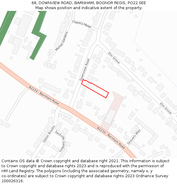 68, DOWNVIEW ROAD, BARNHAM, BOGNOR REGIS, PO22 0EE: Location map and indicative extent of plot