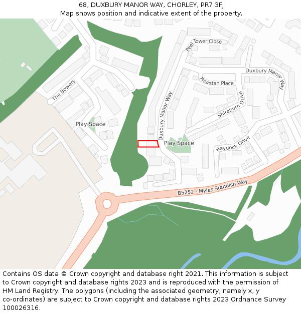 68, DUXBURY MANOR WAY, CHORLEY, PR7 3FJ: Location map and indicative extent of plot