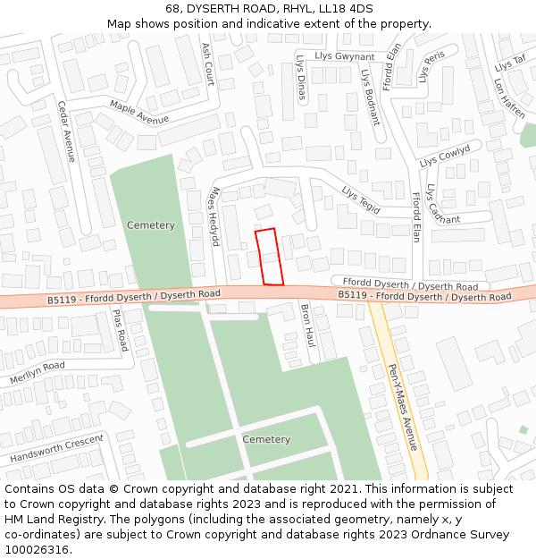 68, DYSERTH ROAD, RHYL, LL18 4DS: Location map and indicative extent of plot