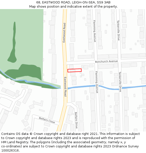 68, EASTWOOD ROAD, LEIGH-ON-SEA, SS9 3AB: Location map and indicative extent of plot