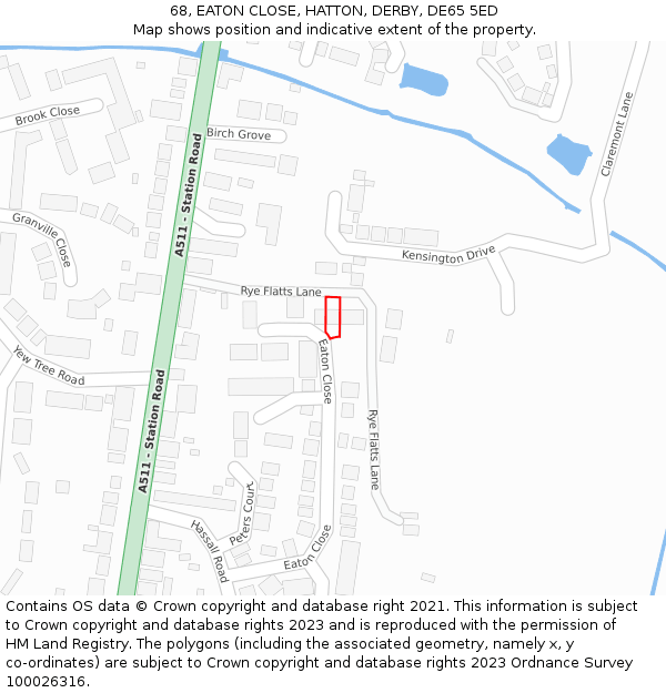 68, EATON CLOSE, HATTON, DERBY, DE65 5ED: Location map and indicative extent of plot