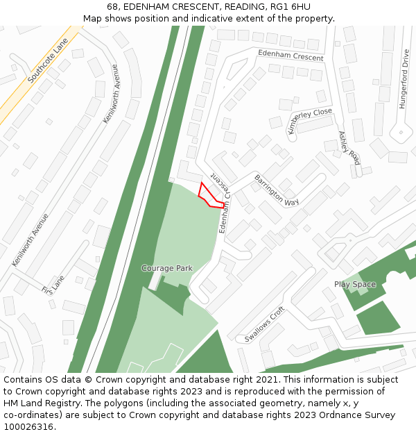 68, EDENHAM CRESCENT, READING, RG1 6HU: Location map and indicative extent of plot