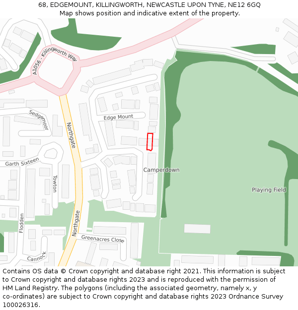 68, EDGEMOUNT, KILLINGWORTH, NEWCASTLE UPON TYNE, NE12 6GQ: Location map and indicative extent of plot