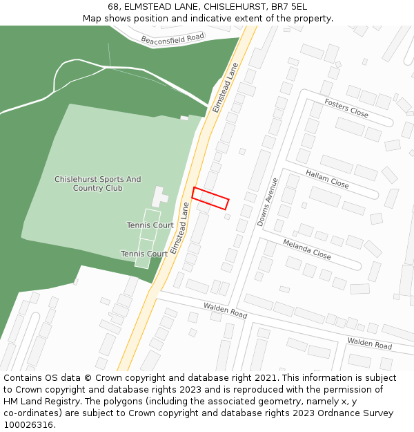 68, ELMSTEAD LANE, CHISLEHURST, BR7 5EL: Location map and indicative extent of plot