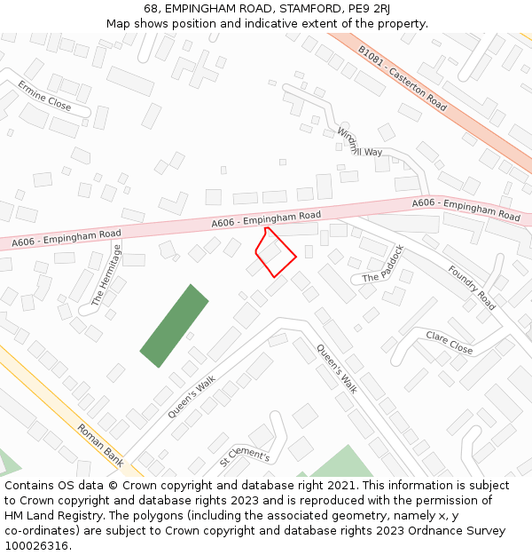 68, EMPINGHAM ROAD, STAMFORD, PE9 2RJ: Location map and indicative extent of plot