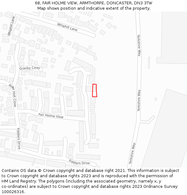 68, FAIR HOLME VIEW, ARMTHORPE, DONCASTER, DN3 3TW: Location map and indicative extent of plot