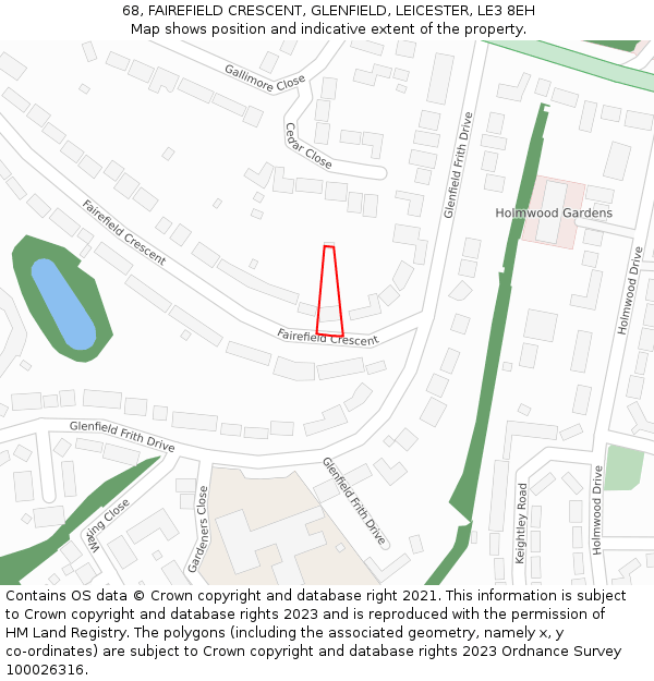 68, FAIREFIELD CRESCENT, GLENFIELD, LEICESTER, LE3 8EH: Location map and indicative extent of plot