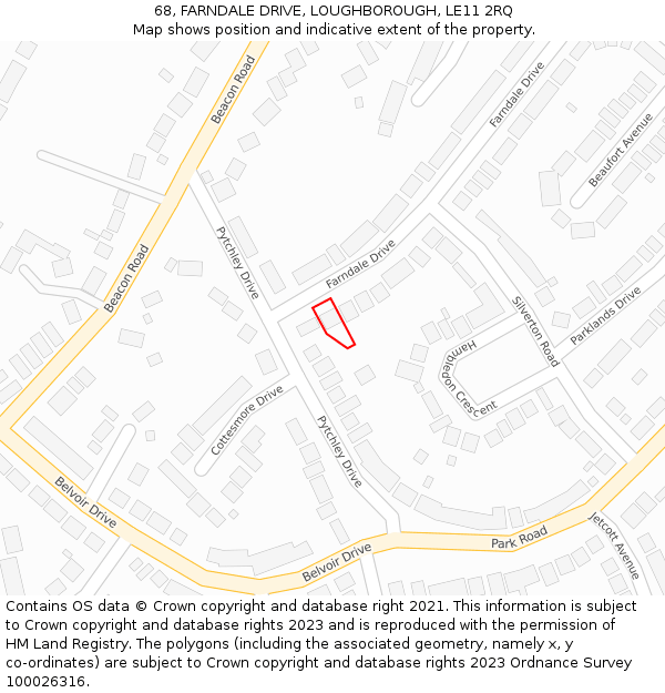 68, FARNDALE DRIVE, LOUGHBOROUGH, LE11 2RQ: Location map and indicative extent of plot