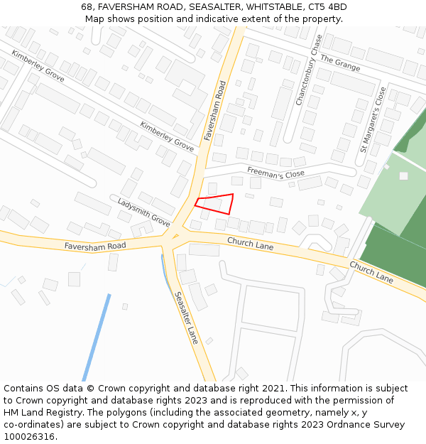 68, FAVERSHAM ROAD, SEASALTER, WHITSTABLE, CT5 4BD: Location map and indicative extent of plot
