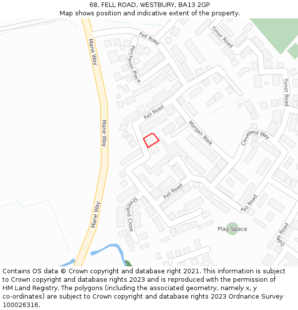 68, FELL ROAD, WESTBURY, BA13 2GP: Location map and indicative extent of plot