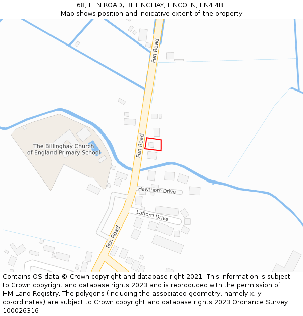 68, FEN ROAD, BILLINGHAY, LINCOLN, LN4 4BE: Location map and indicative extent of plot