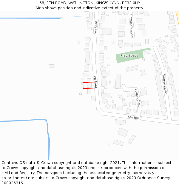 68, FEN ROAD, WATLINGTON, KING'S LYNN, PE33 0HY: Location map and indicative extent of plot