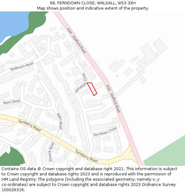 68, FERNDOWN CLOSE, WALSALL, WS3 3XH: Location map and indicative extent of plot