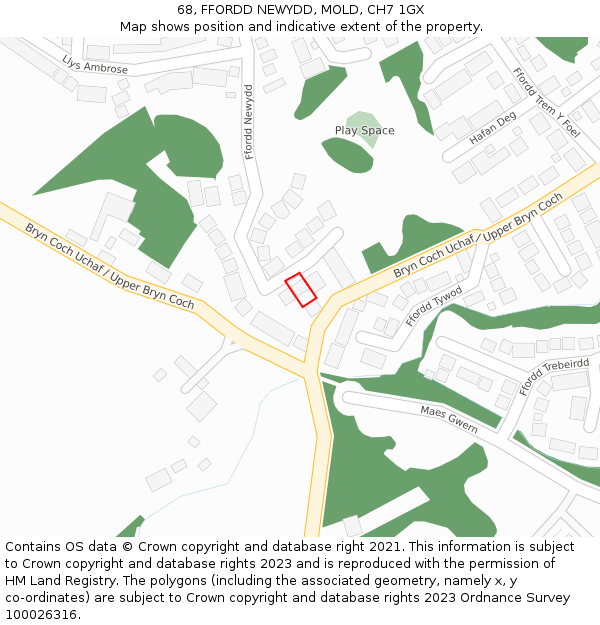 68, FFORDD NEWYDD, MOLD, CH7 1GX: Location map and indicative extent of plot