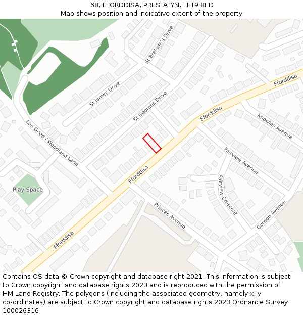 68, FFORDDISA, PRESTATYN, LL19 8ED: Location map and indicative extent of plot