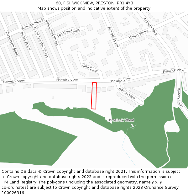 68, FISHWICK VIEW, PRESTON, PR1 4YB: Location map and indicative extent of plot