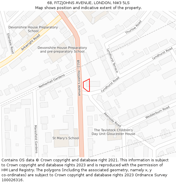 68, FITZJOHNS AVENUE, LONDON, NW3 5LS: Location map and indicative extent of plot