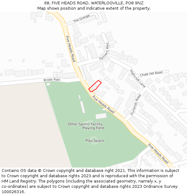 68, FIVE HEADS ROAD, WATERLOOVILLE, PO8 9NZ: Location map and indicative extent of plot