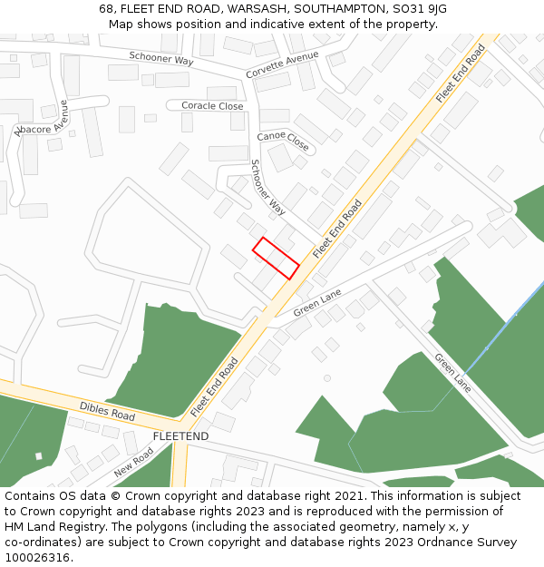 68, FLEET END ROAD, WARSASH, SOUTHAMPTON, SO31 9JG: Location map and indicative extent of plot