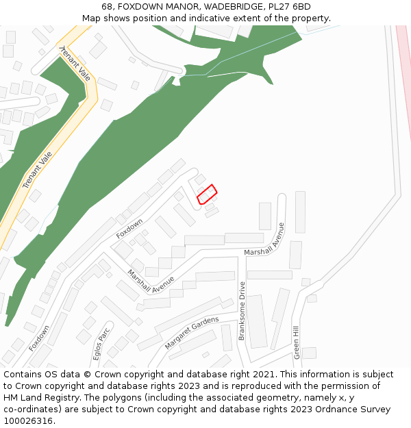68, FOXDOWN MANOR, WADEBRIDGE, PL27 6BD: Location map and indicative extent of plot