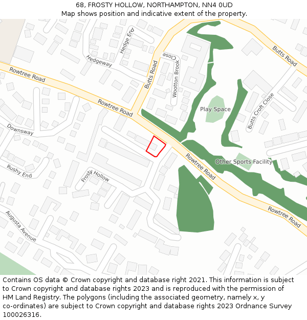 68, FROSTY HOLLOW, NORTHAMPTON, NN4 0UD: Location map and indicative extent of plot