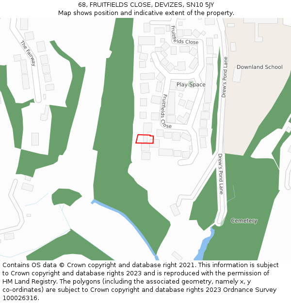 68, FRUITFIELDS CLOSE, DEVIZES, SN10 5JY: Location map and indicative extent of plot
