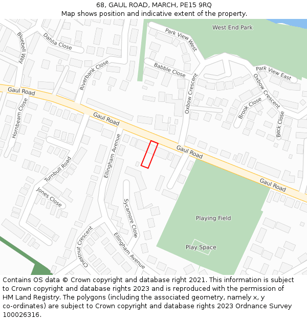 68, GAUL ROAD, MARCH, PE15 9RQ: Location map and indicative extent of plot