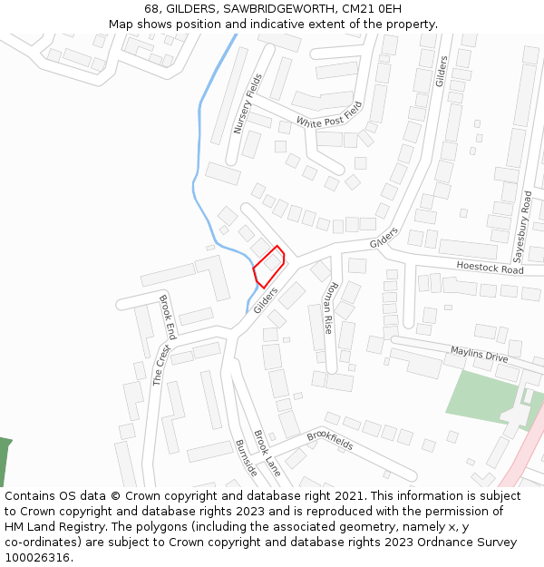 68, GILDERS, SAWBRIDGEWORTH, CM21 0EH: Location map and indicative extent of plot