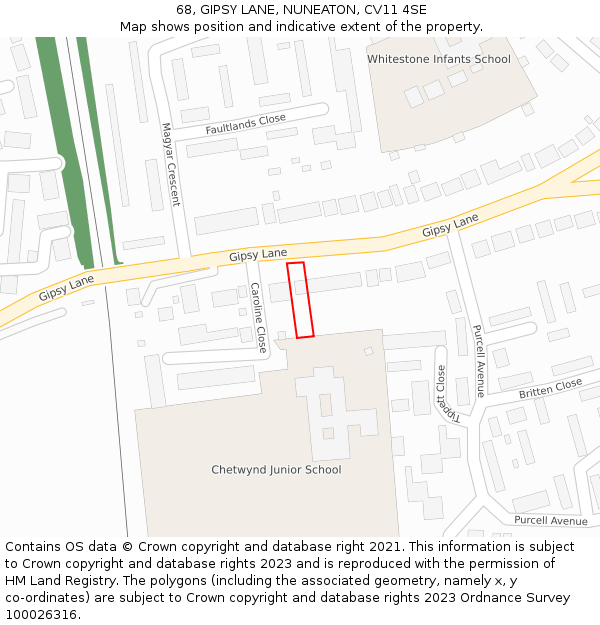 68, GIPSY LANE, NUNEATON, CV11 4SE: Location map and indicative extent of plot