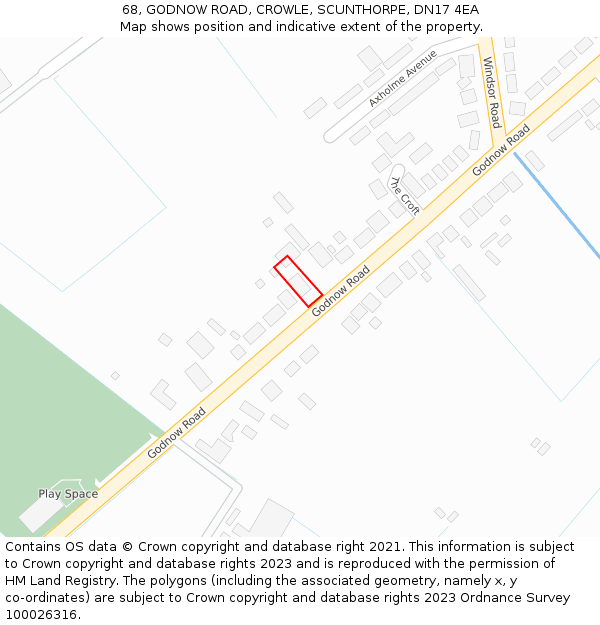 68, GODNOW ROAD, CROWLE, SCUNTHORPE, DN17 4EA: Location map and indicative extent of plot