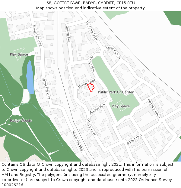 68, GOETRE FAWR, RADYR, CARDIFF, CF15 8EU: Location map and indicative extent of plot