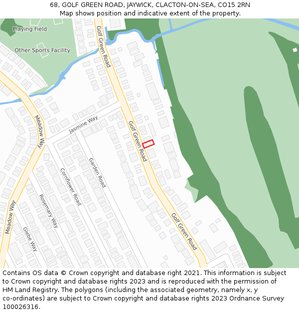 68, GOLF GREEN ROAD, JAYWICK, CLACTON-ON-SEA, CO15 2RN: Location map and indicative extent of plot