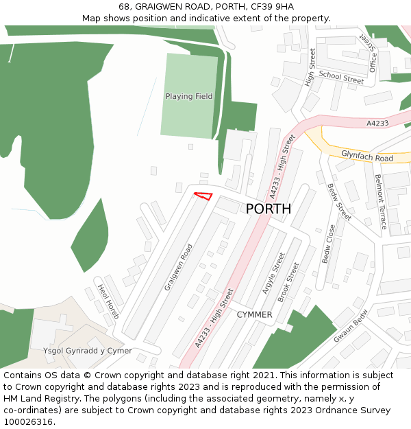 68, GRAIGWEN ROAD, PORTH, CF39 9HA: Location map and indicative extent of plot