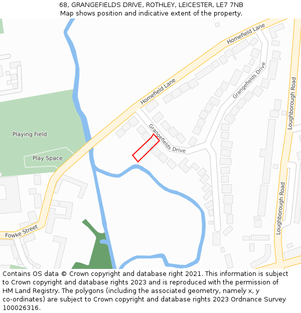 68, GRANGEFIELDS DRIVE, ROTHLEY, LEICESTER, LE7 7NB: Location map and indicative extent of plot