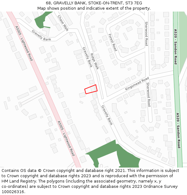 68, GRAVELLY BANK, STOKE-ON-TRENT, ST3 7EG: Location map and indicative extent of plot