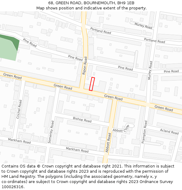 68, GREEN ROAD, BOURNEMOUTH, BH9 1EB: Location map and indicative extent of plot