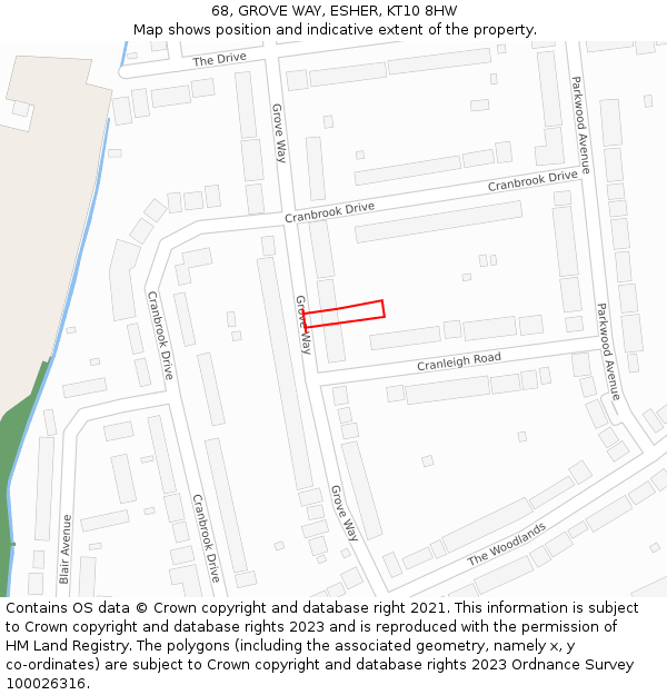 68, GROVE WAY, ESHER, KT10 8HW: Location map and indicative extent of plot