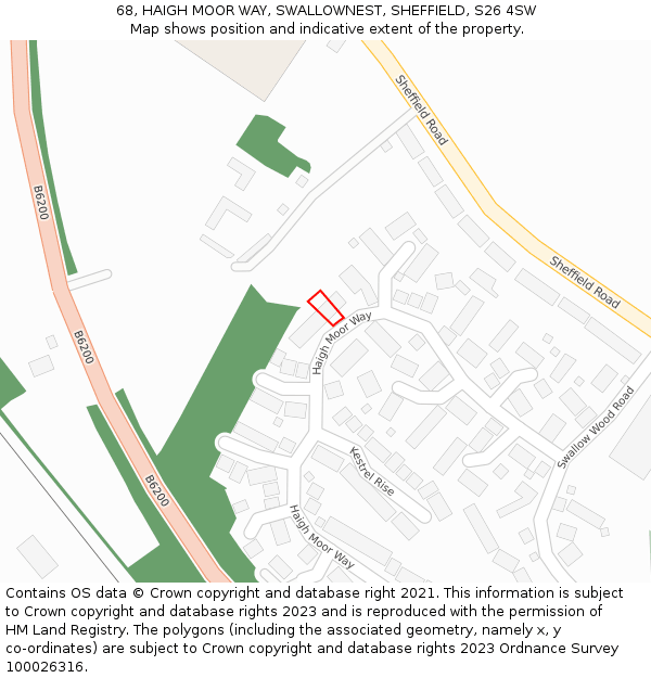 68, HAIGH MOOR WAY, SWALLOWNEST, SHEFFIELD, S26 4SW: Location map and indicative extent of plot