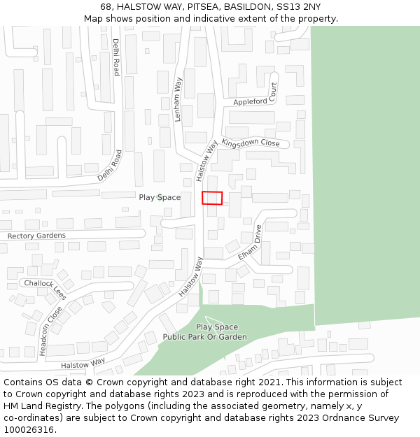 68, HALSTOW WAY, PITSEA, BASILDON, SS13 2NY: Location map and indicative extent of plot