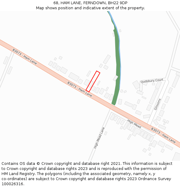 68, HAM LANE, FERNDOWN, BH22 9DP: Location map and indicative extent of plot