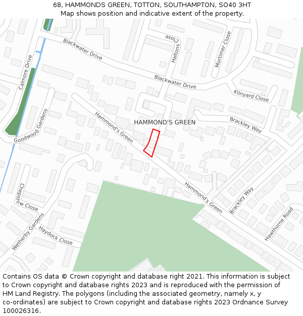 68, HAMMONDS GREEN, TOTTON, SOUTHAMPTON, SO40 3HT: Location map and indicative extent of plot